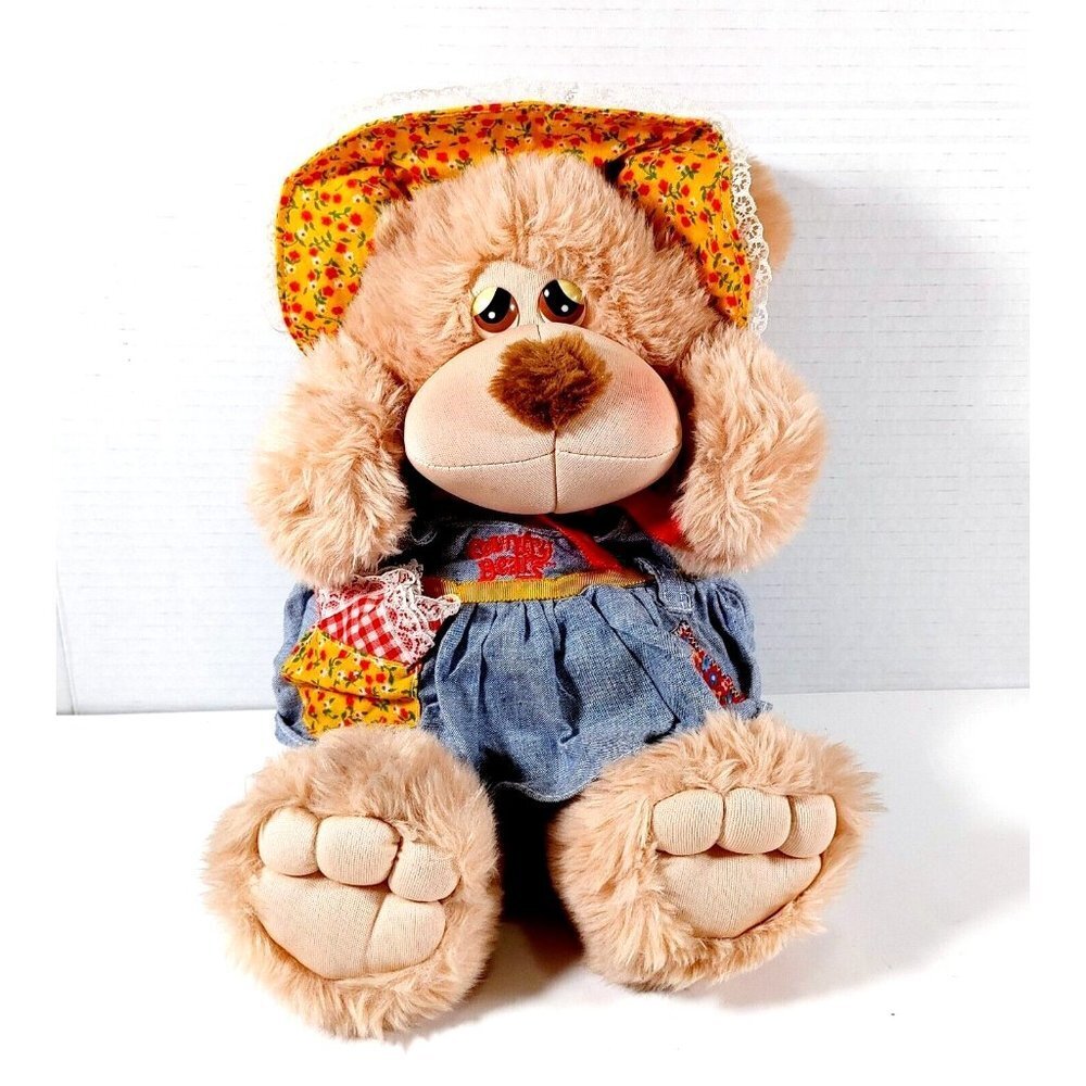 Cuddlin Country  Bears Dixie Marchon 1985 Plush Teddy Bear Patchwork Dress 14"